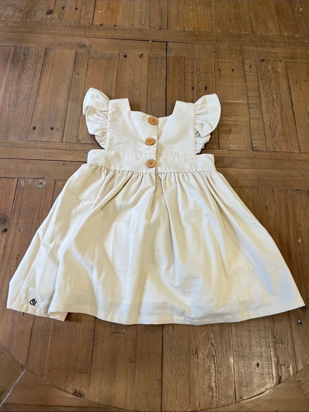 Wren & James beige linen blend ruffled pinafore dress girls 3T neutral preppy